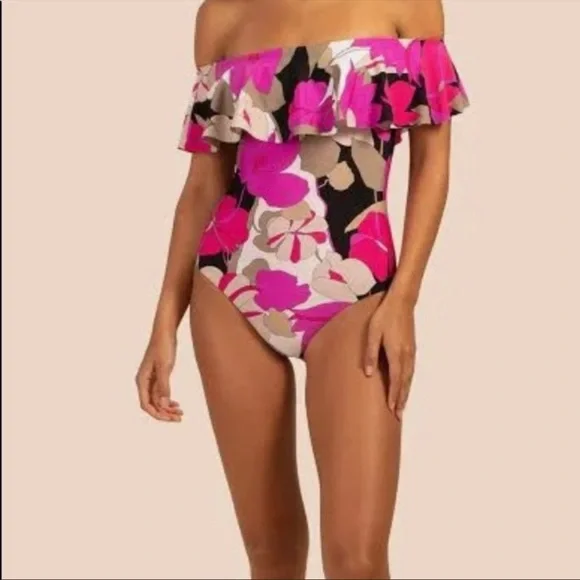 Trina Turk Lynx Ruffle Off The Shoulder Suit, NWT - Picture 3 of 5